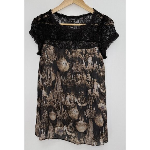 Ted Baker Lace Chandelier Print Sheer Blouse Sz 3 Elegant Y2K‎ Vibes Preppy - Picture 1 of 11